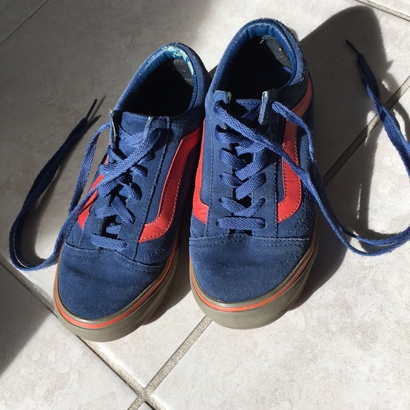 navy blue and orange vans